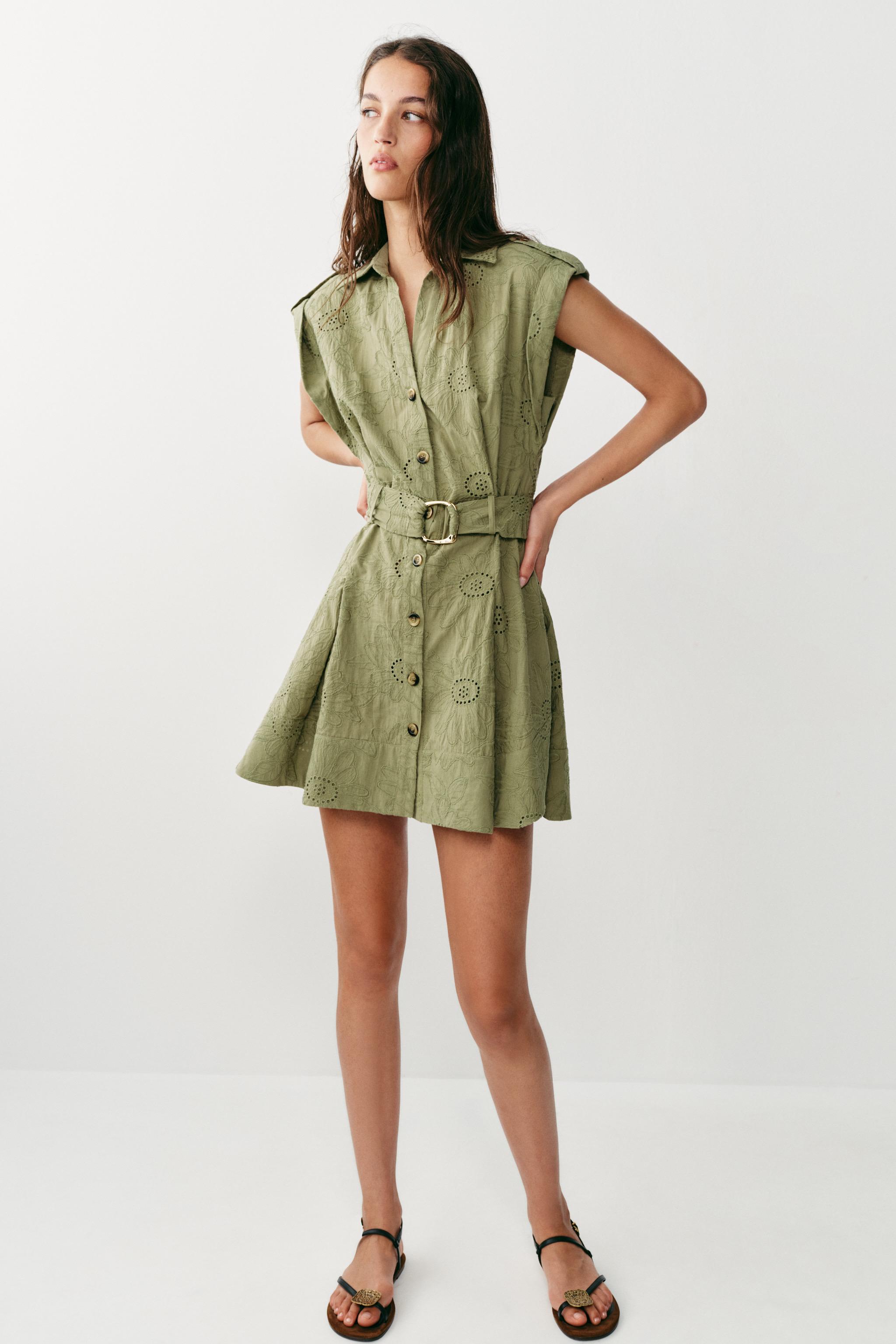 SHORT EMBROIDERED EYELET DRESS